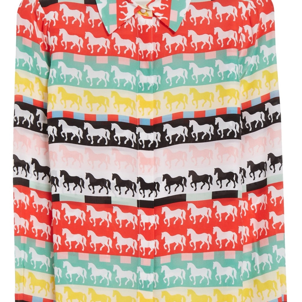 Willa Horse print long sleeve silk button up shirt